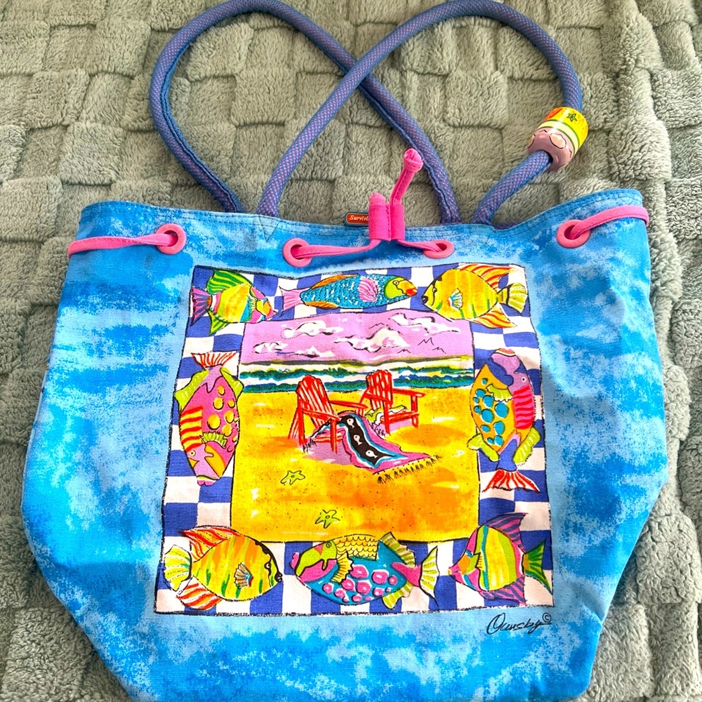 Vintage Anne Ormsby LG Beach Bag-Tropical Tote 15" Tall 18" Wide Inner Zip Pkt